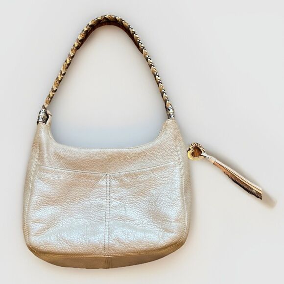 Brighton Handbags - Brighton "Barbados" Pearl Pebbled Leather Hobo Shoulder Bag with Braided Strap